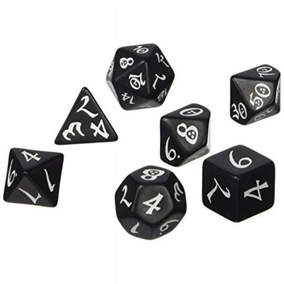 Q-Workshop QWOSCLE05 Classic RPG 7 Dice Set, Black & White