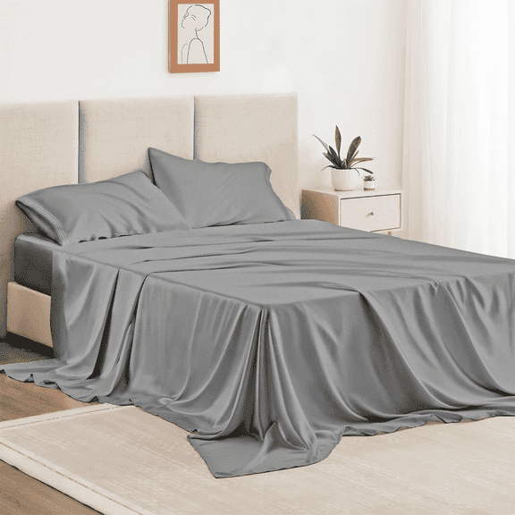 Queen Bed Sheet Set 4 Piece, Hotel Luxury Super Soft 1800 Series Microfiber Bed Sheets Set, Wrinkle Free Breathable, Up to 16" Deep Pockets Sheets, Light Grey