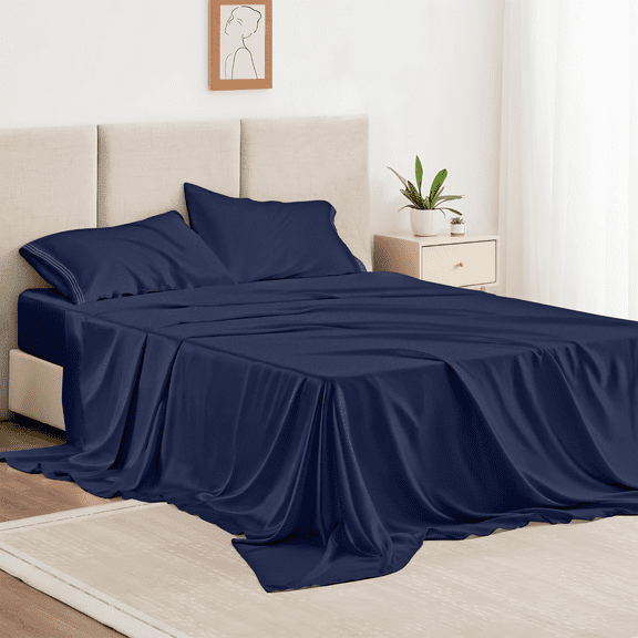 Queen Bed Sheet Set 4 Piece, Hotel Luxury Super Soft 1800 Series Microfiber Bed Sheets Set, Wrinkle Free Breathable, Up to 16" Deep Pockets Sheets, Navy Blue