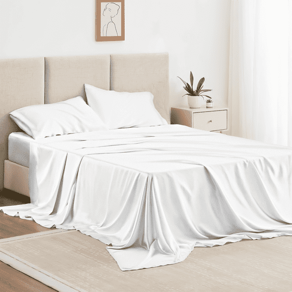 Queen Bed Sheet Set 4 Piece, Hotel Luxury Super Soft 1800 Series Microfiber Bed Sheets Set, Wrinkle Free Breathable, Up to 16" Deep Pockets Sheets, White