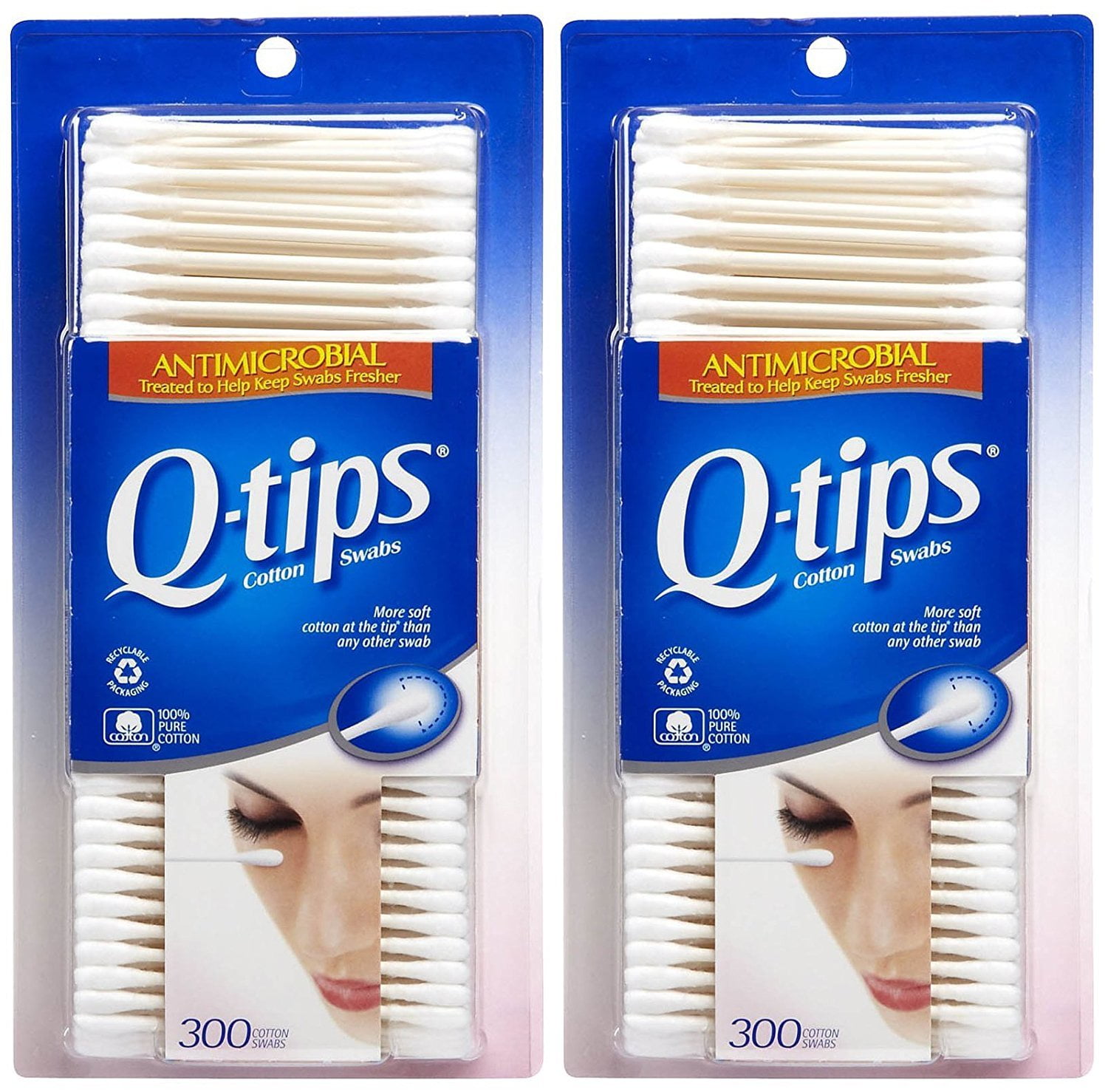 Qtips Antimicrobial Cotton Swabs 300 Each (Pack of 2)