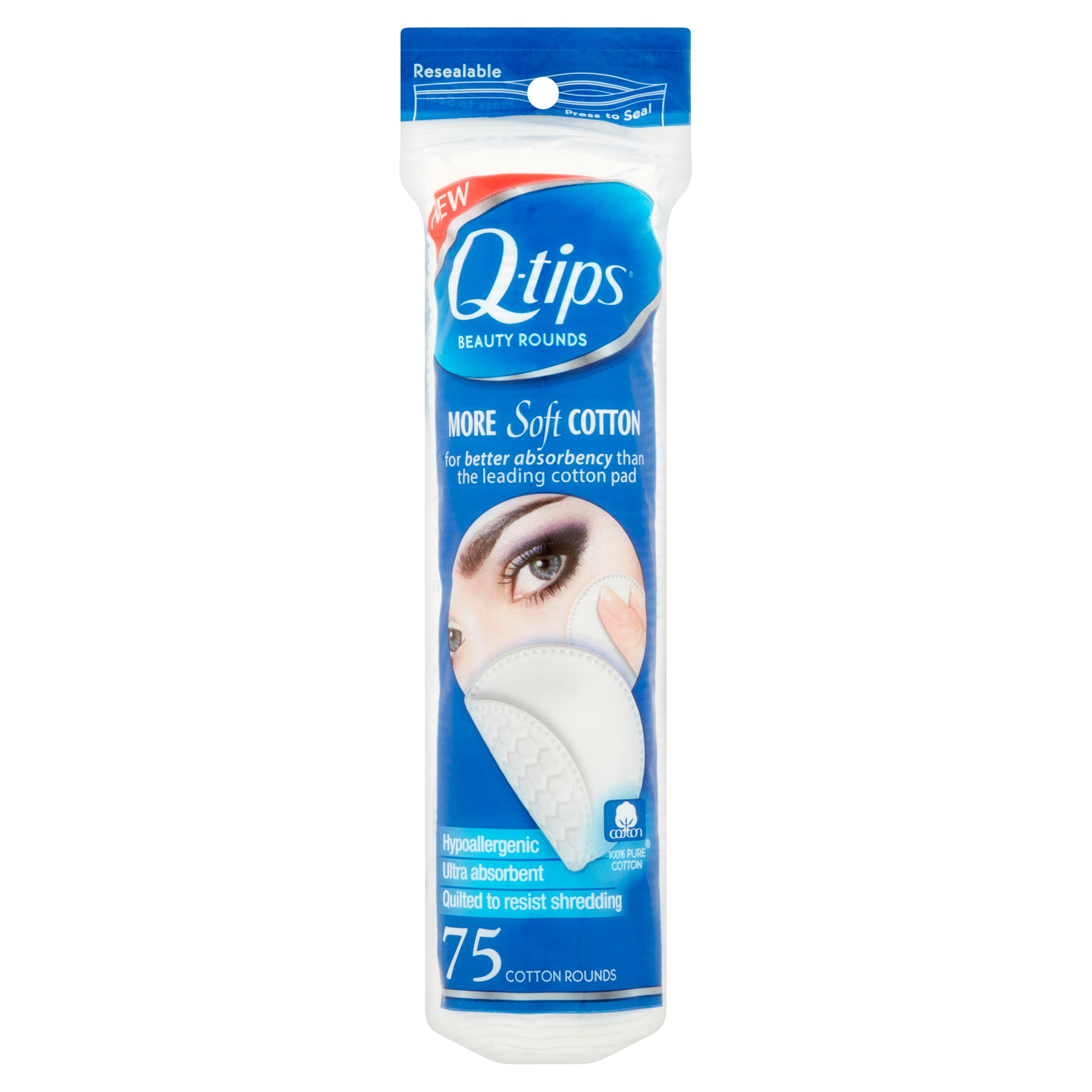 Qtips Beauty Cotton Rounds, 75 ct