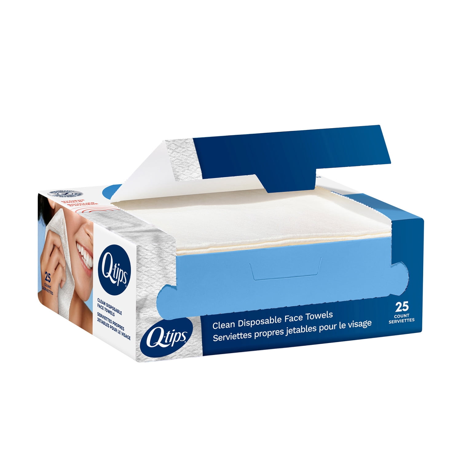 Q-tips Clean Disposable Face Towels, Soft & Durable Clean Towels For Face, Disposable Face Towel For Sensitive Skin, 25 Count