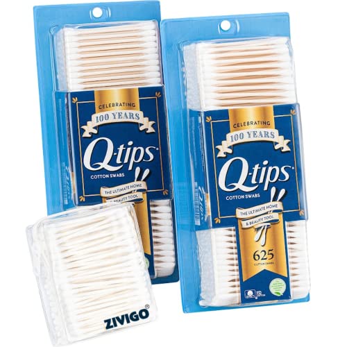 Q tips Cotton Swabs 625 Count (Pack of 2) + BONUS Travel Case
