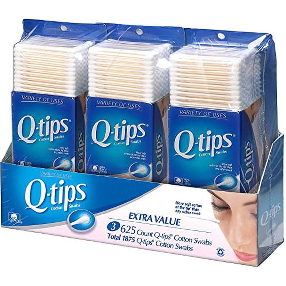 Q-tips Cotton Swabs, Club Pack 625 ct, Pack of 3