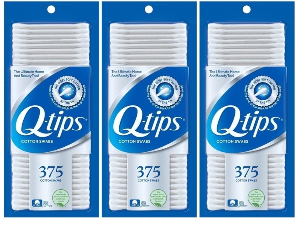 Q-tips Cotton Swabs For Beauty And First Aid And Baby Care 375 Each Pack Of 3