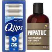 Q-tips Cotton Swabs, Original, For Home, First Aid and Beauty, 100% Cotton & Papatui, Men's Body Wash, Cedar Sport, Exfoliating, Hydrating, Made with Coconut Oil Bundle