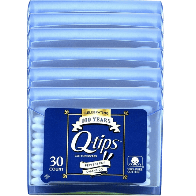 Qtips Cotton Swabs Travel Size Convenient On The Go Purse Pack, 30 Count Each ( Pack Of 6