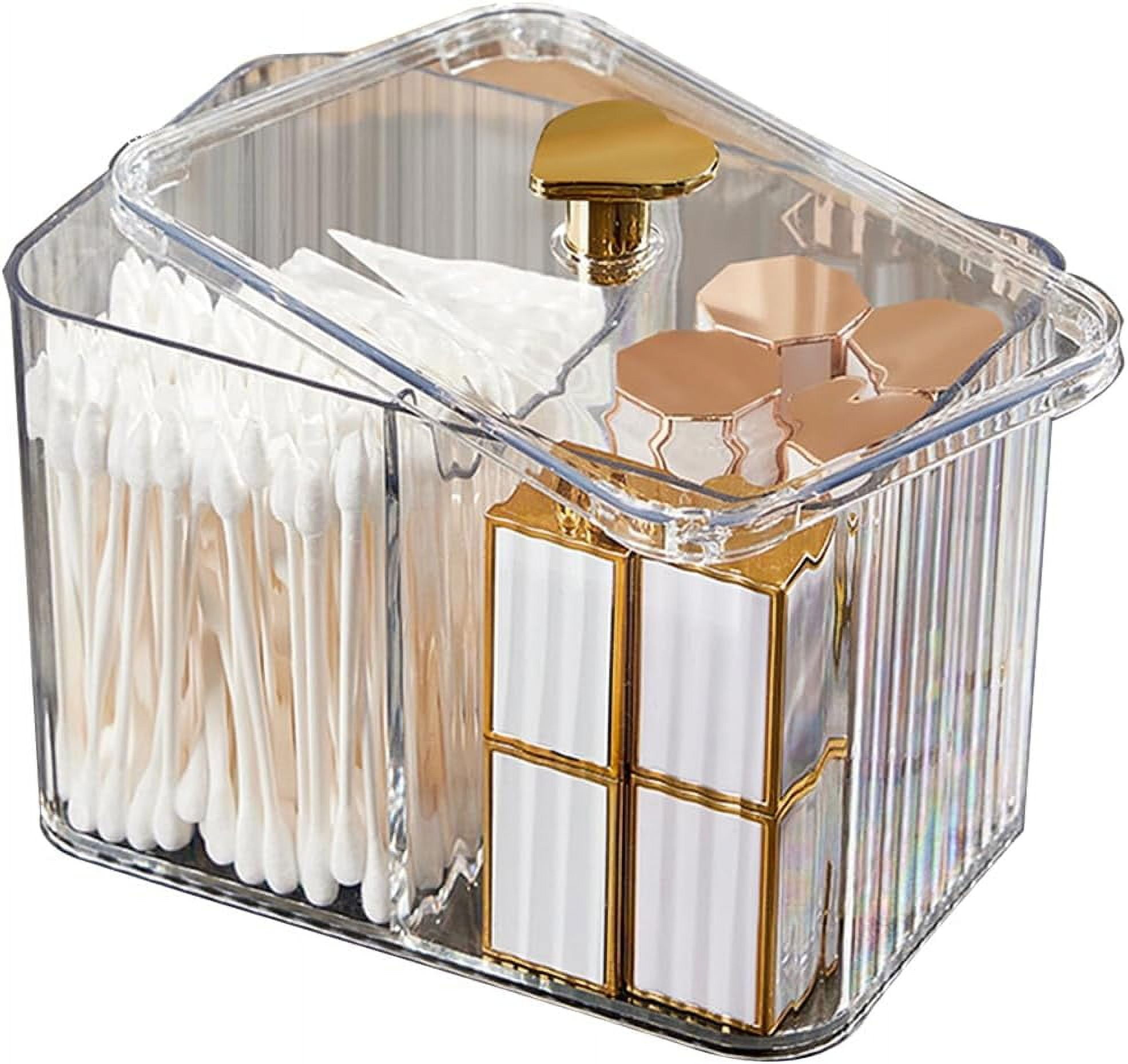 Qtips Holder Bathroom Container,3Section Cotton Ball/Swabs Dispenser