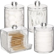 Q-tips Holder Dispenser, 10/7 oz Cotton Ball/Swabs Storage Containers, 4Pcs Apothecary Jars for Bathroom Organizer Bambooo Lids