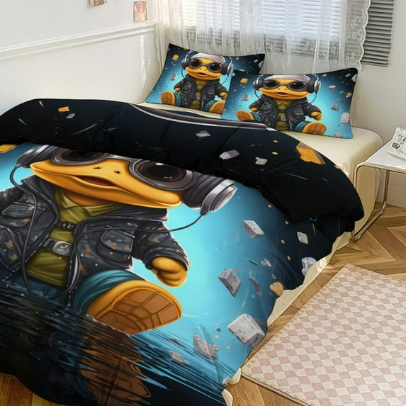 Q-version Funny Little Yellow Duck Bedding Set with Zipper Closure for Girls & Boys