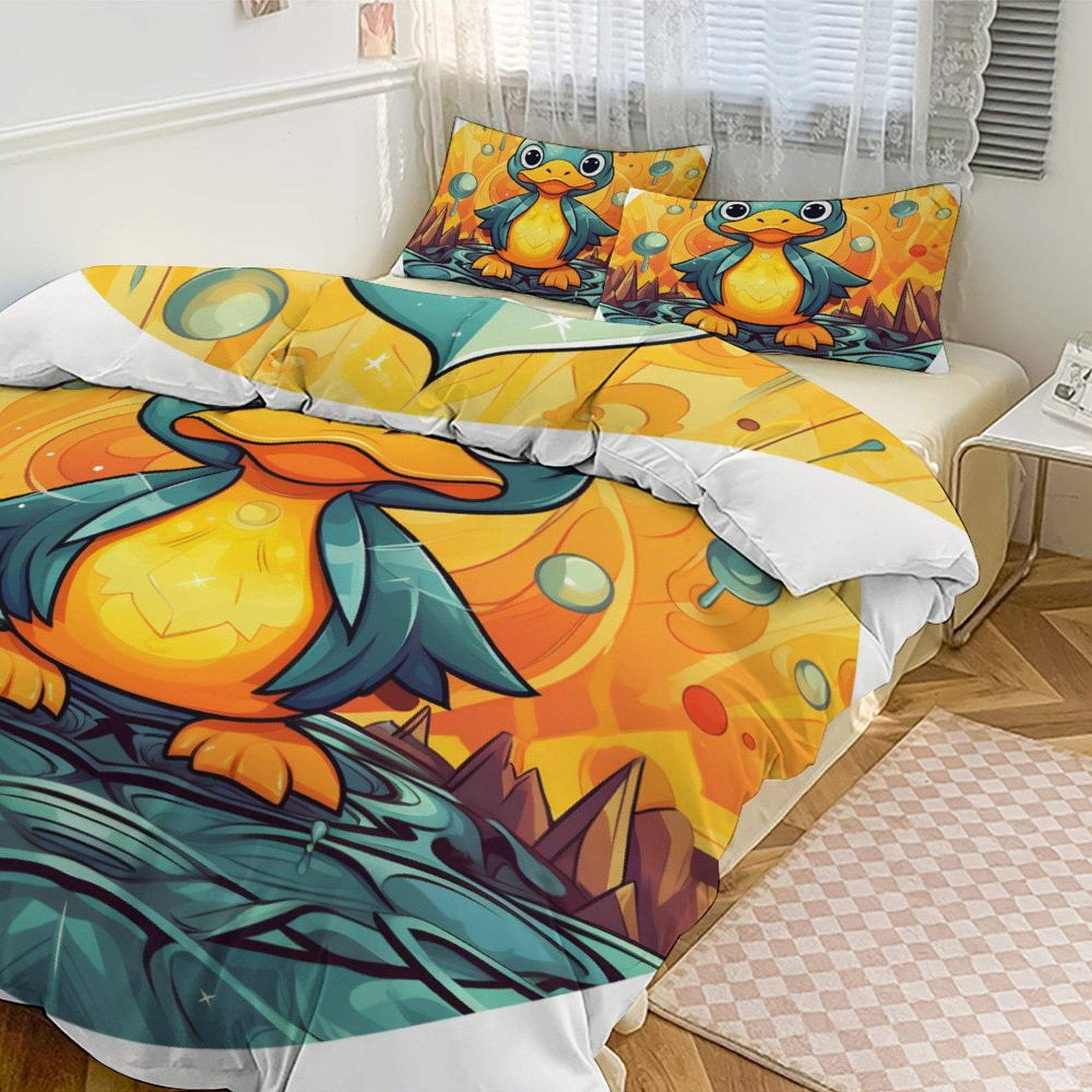 Qversion Funny Little Yellow Duck Bedding Sets Twin Duvet Cover 3