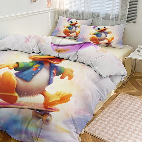 Q-version Funny Little Yellow Duck Bedding Sets Twin Duvet Cover 3 Piece Cute Bed Set for Boys Girls Kid