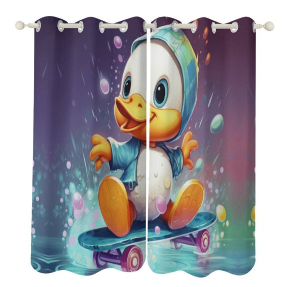 Q-version Funny Little Yellow Duck Blackout Curtains for Bedroom Curtains Insulated Room Darkening Window Drapes for Living Room