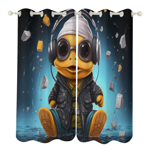 Q-version Funny Little Yellow Duck Blackout Curtains for Bedroom Curtains Insulated Room Darkening Window Drapes for Living Room