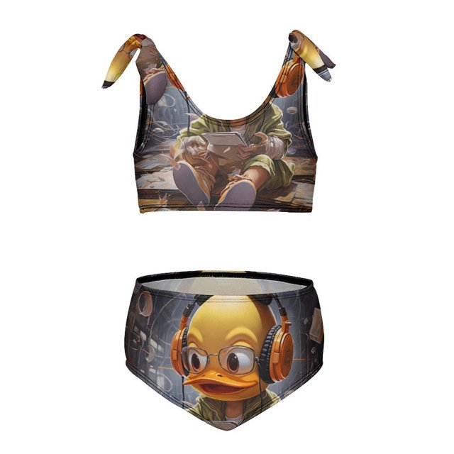 Q-version Funny Little Yellow Duck Girls' 2-Piece Tankini Swimsuit