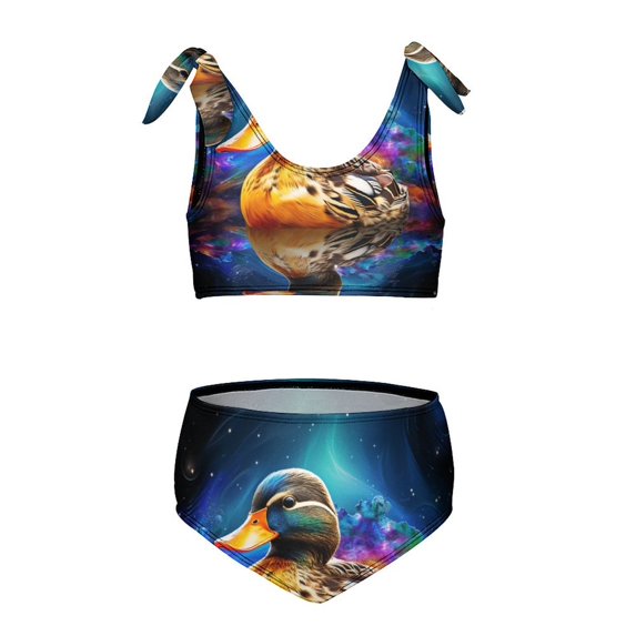 Q-version Funny Little Yellow Duck Girls' beach sports two-piece swimsuit set