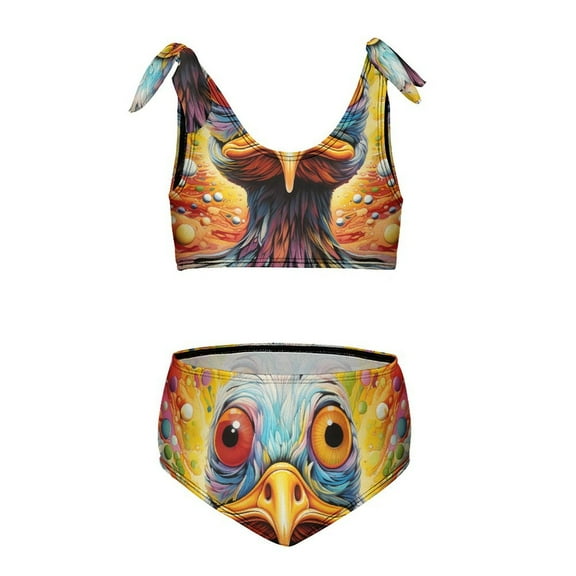 Q-version Funny Little Yellow Duck Girls' beach sports two-piece swimsuit set