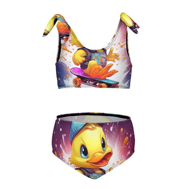 Q-version Funny Little Yellow Duck Girls' beach sports two-piece swimsuit set