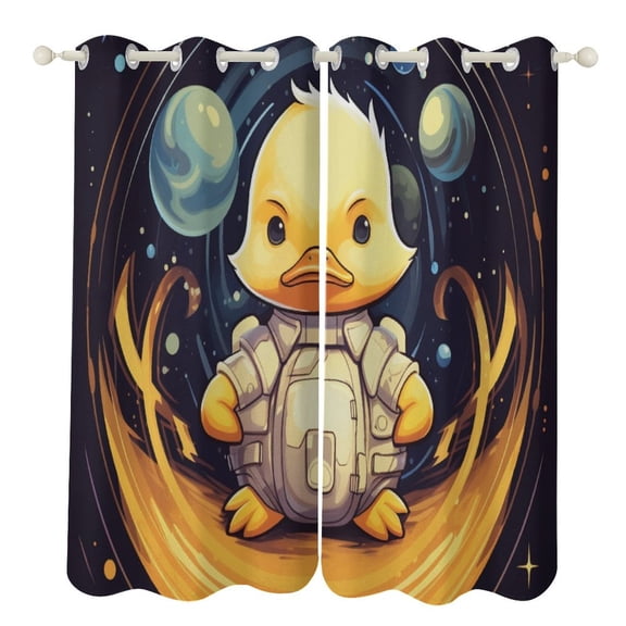 Q-version Funny Little Yellow Duck Window Curtain Panels Grommet Blackout Curtains Blackout Curtains for Living Room