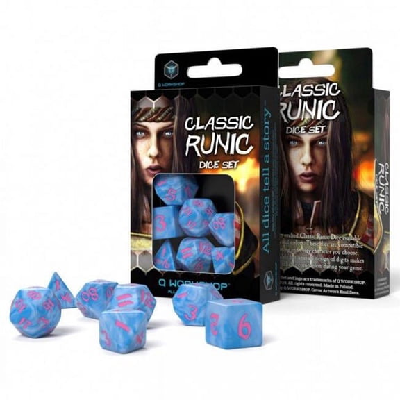 Q-workshop QWOSCLR2G Classic Runic Dice, Glacier & Pink - Set of 7