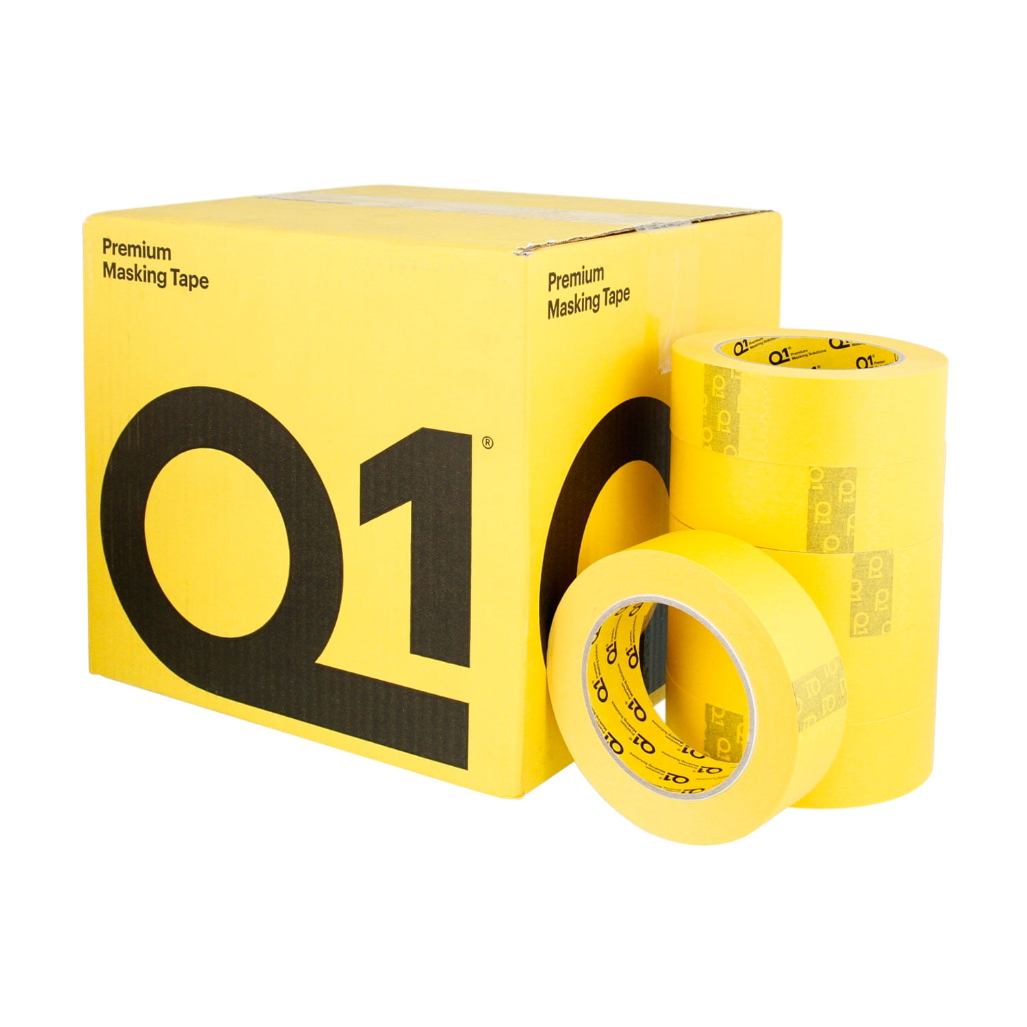 Q1 2 inch (48mm x 55m) Premium High Performance Yellow Masking Tape - High Temperature - Case of 20 Rolls