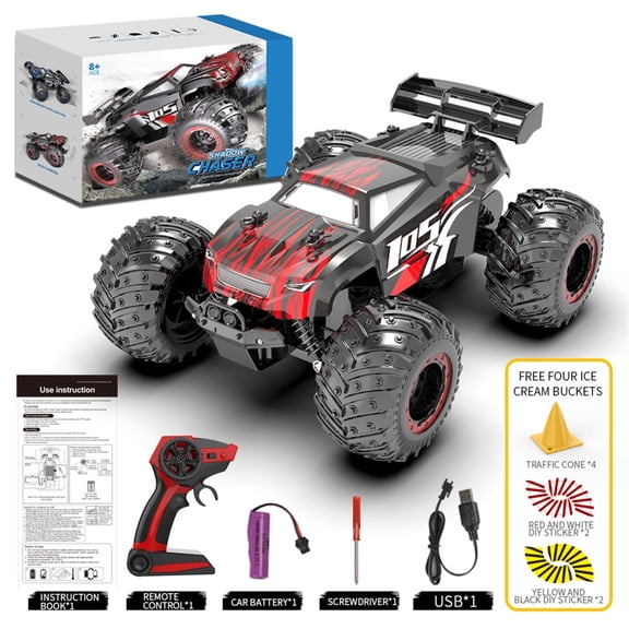 Q10 1/18 Scale High Speed Remote Control Car 2.4GHz Dual Motor Drive Climbing RC Off-Road Vehicle with Lights for Teens Red