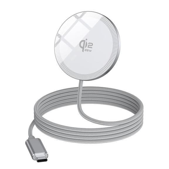 Q12 25W MagSafe Magnetic Wireless Charger, Ultra Slim 5.3mm Fast Charging Pad with Braided USB-C Cable, Case-Friendly Non-Overheating, Portable for iPhone & All MagSafe-Supported Phones