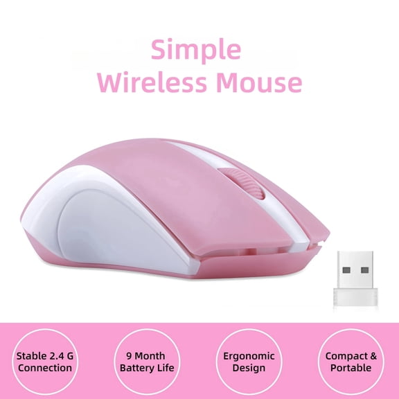 Minimalist Wireless Mouse - Cute & Stylish Design, 2.4G Stable Connection, Lightweight Portable Everyday Comfort Mouse,  Plug & Play for Laptop Study & Office - Pink