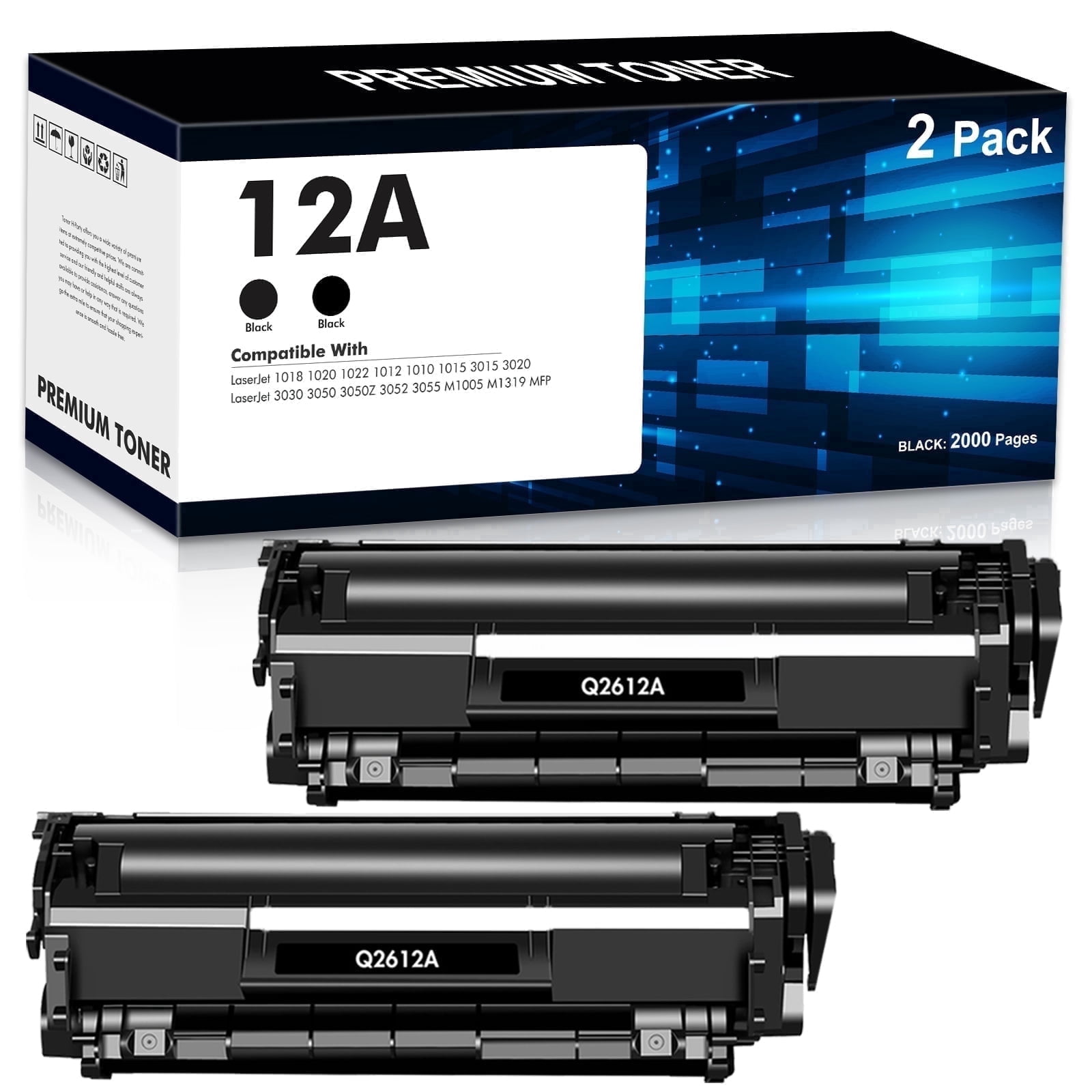 Q2612A 12A Toner Cartridges 2-Pack 12A Q2612D Q2612A 1020 Laserjet 1018 1022 3050 3015 3020 3030 3050Z 3052 3055 1010 1012 1015 1020 Printers Ink