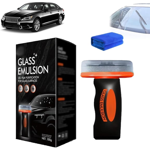 Q4 Glass Guard, Q4 Glass Cleaner, lass Emulsionoil Oil Film Purification for lass Surfaces,Automotive Oil Film Cleaning Brush,Car Windshield & Window Cleaner Tool for Improve Clarity (1pcs)