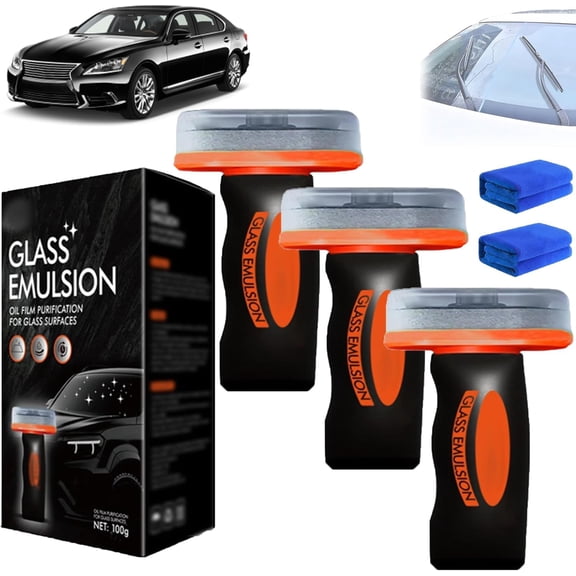 Q4 Glass Guard, Q4 Glass Cleaner, lass Emulsionoil Oil Film Purification for lass Surfaces,Automotive Oil Film Cleaning Brush,Car Windshield & Window Cleaner Tool for Improve Clarity (3pcs)
