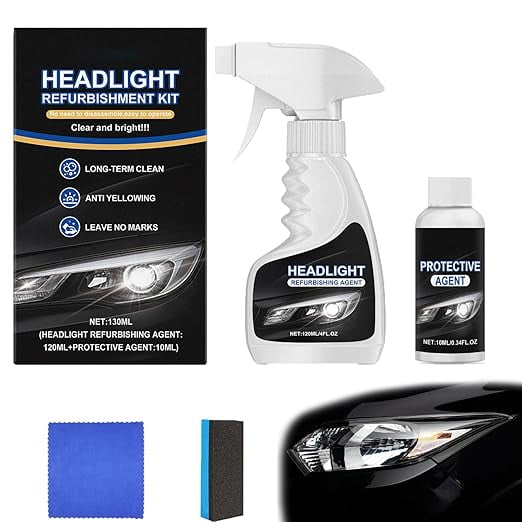 Q4 Headlight Restoration, Automotive Headlamp Restoration Fluid Kit for Cloudy/Yellowed Headlights, Tourgoing Headlamp Cleaning for All Vehicles That Restores Clarity
