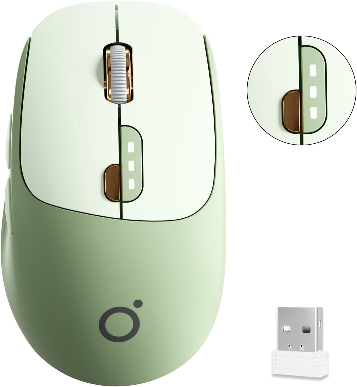 Q5 Wireless Mouse, Bluetooth & 2.4G Quiet Computer Mouses with Battery Level Display, 1600 DPI, Ergonomic Office Mouse, 6 Button Portable Cute Computer Mouse for Laptop/PC/Mac - Green