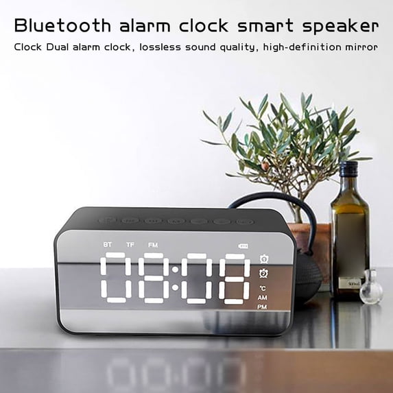 Q6 Wireless Bluetooth Speaker Gift Radio Alarm Clock Mirror Clock Bluetooth Audio Office Home