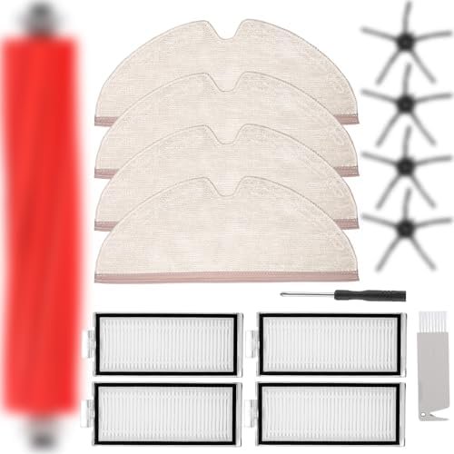 Q7 Replacement Accessories Kit Compatible with Q7 Q7+ Q7 Max+ Robot Vacuum: 4 Side Rubber Roller Brush, 4 Hepa Filters, 1 Screwdriver, 4 Mop Cloth – Household Cleaning