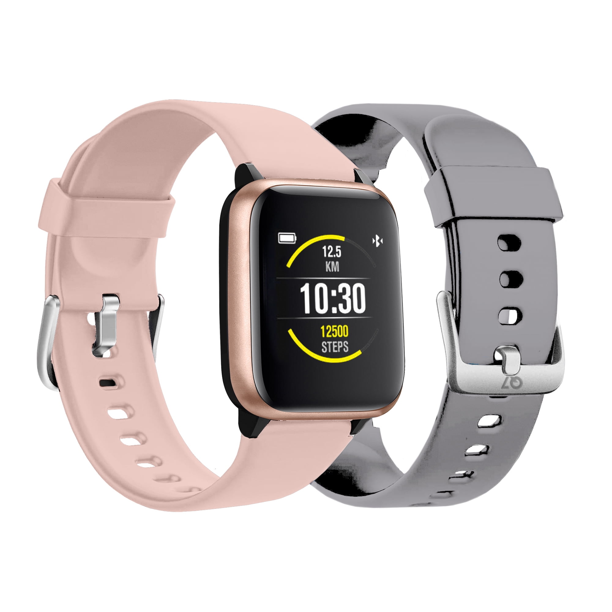 blomst Klimatiske bjerge Legitim Q7 Smartwatch Fitness Tracker with Interchangeable Straps Compatible w iOS  & Android (Blush/Grey) - Walmart.com