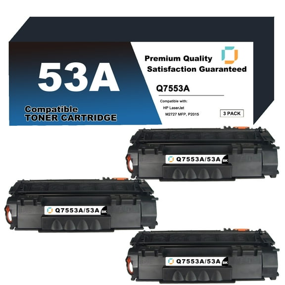 Q7553A Toner Cartridge Replacement Compatible for HP 53A 3 Pack to use with LaserJet M2727 MFP, M2727nf MFP, M2727nfs MFP, P2015, P2015d, P2015dn, P2015x Printer