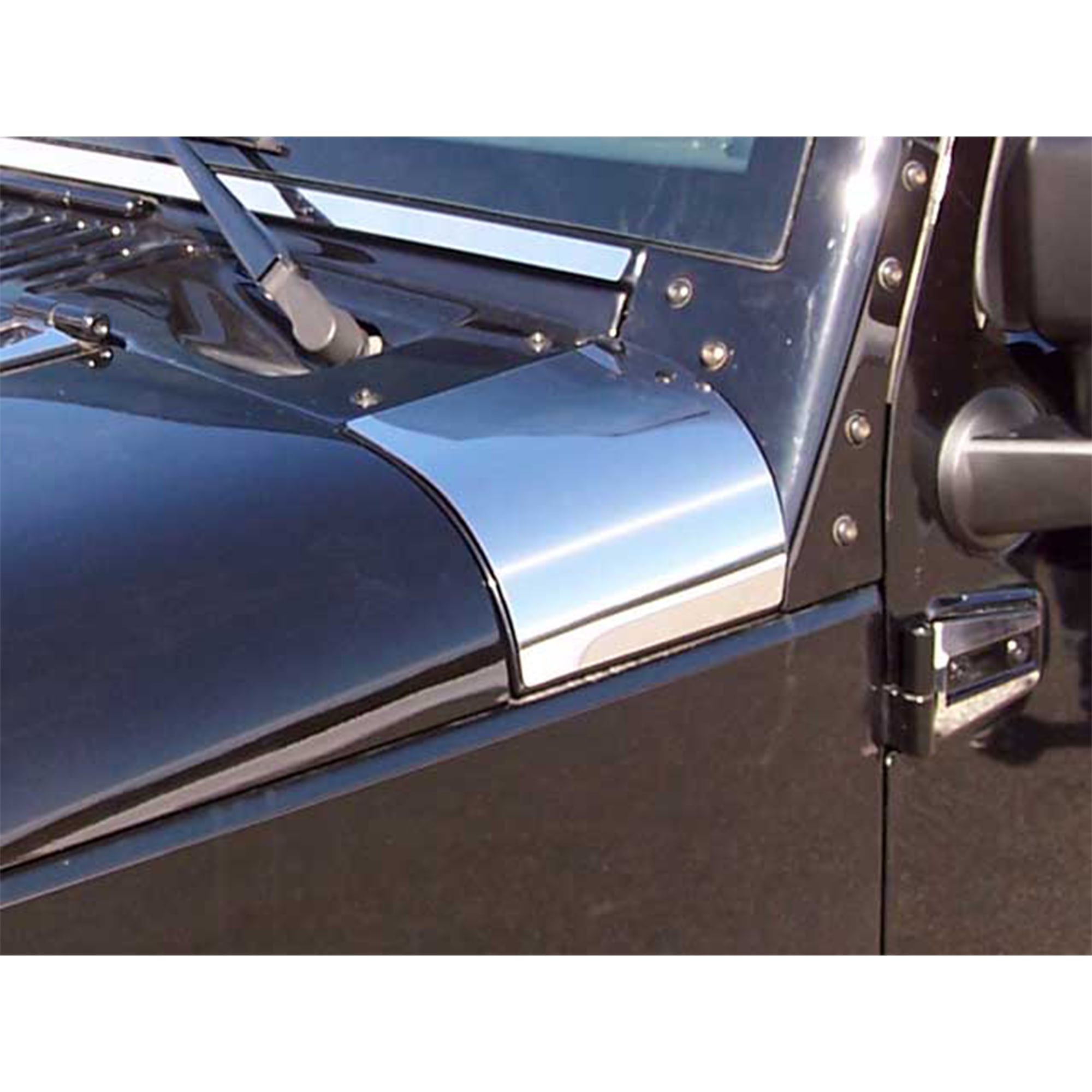 QAA 2 Piece Stainless Steel Upper Hood Accent Kit for Jeep Wrangler SUVs