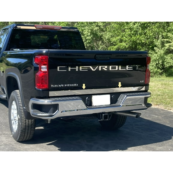 QAA part RT60184 is a 1 piece Stainless Steel Tailgate Accent Trim, 2.8" Width that is compatible with Chevrolet Silverado HD crew cab 2020-2024