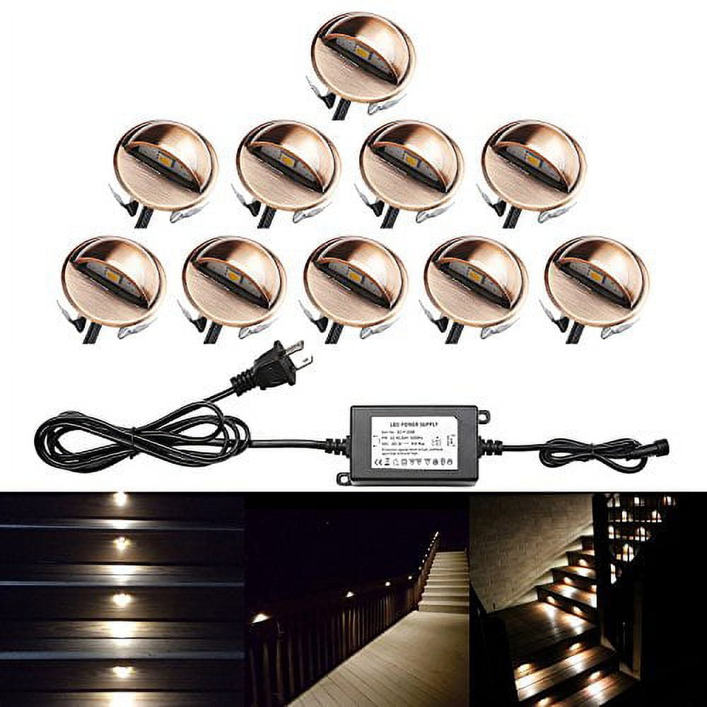 QACA Pack of 10 LED Stair Light Low Voltage Waterproof IP65 Outdoor Î¦1.38  Wood Recessed Warm White LED Deck Lighting Yard Garden Patio Step Landscape  Pathway Decor Lamp, Bronze 