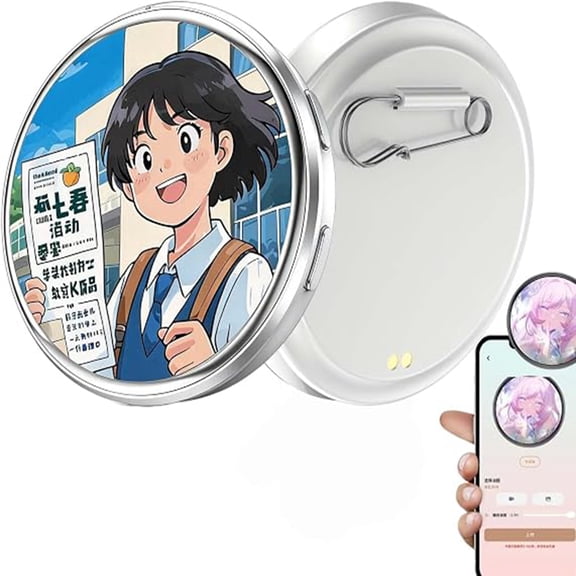 QAEECMA 1pc Digital Badge Pin, E Badge With 1.7'' Ips Hd Touch Screen, Pixel Badges Pin Digital, Digitals Badges Photo Video Gif Display Screen Pins