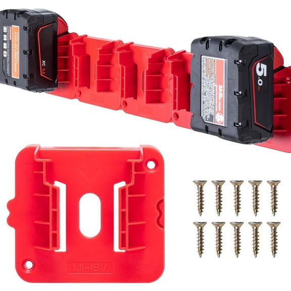 QAEECMA 5 Pack Battery Holder Compatible for Milwaukee 18V Battery | Wall Mount Batteries Storage for Work Van, Shelf, Toolbox