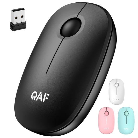 QAF Wireless Mouse 2.4GHz Slim Mouse for Laptop & PC, Ultra-Light, Quiet Clicks, Ambidextrous, Portable Mouse for Windows Mac Chromebook Notebook, Office Study Travel Use, Plug and Play (Black)