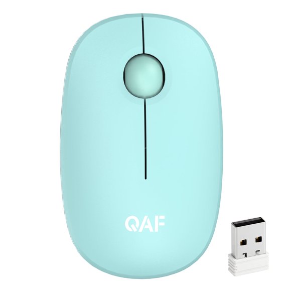 QAF 2.4G Wireless Silent Mouse for Laptop & PC, Portable Ergonomic Office Mouse with USB Receiver, 1600 DPI Optical Computer Mouse for Windows/Mac/Notebook, Mint Green