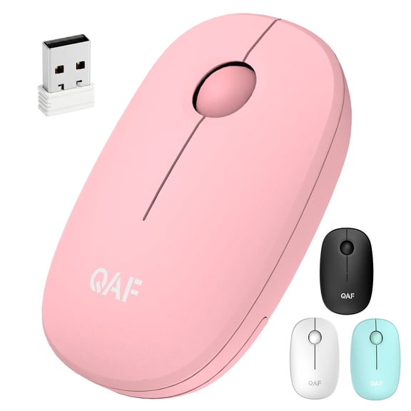 QAF Silent Wireless Mouse with 2.4G USB Receiver, Compact Mouse for Laptop, 1600 DPI Optical Portable Cordless Mice for Windows Mac Chrome OS Android Laptop PC (Blush Pink)