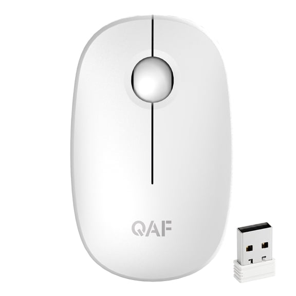QAF 2.4G Wireless Silent Mouse for Laptop & PC, Portable Ergonomic Office Mouse with USB Receiver, 1600 DPI Optical Computer Mouse for Windows/Mac/Notebook, White