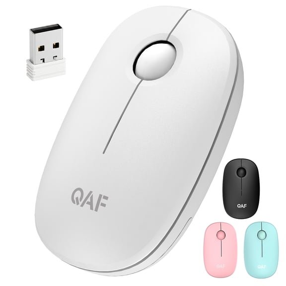 QAF 2.4G Wireless Silent Mouse for Laptop & PC, Portable Ergonomic Office Mouse with USB Receiver, 1600 DPI Optical Computer Mouse for Windows/Mac/Notebook