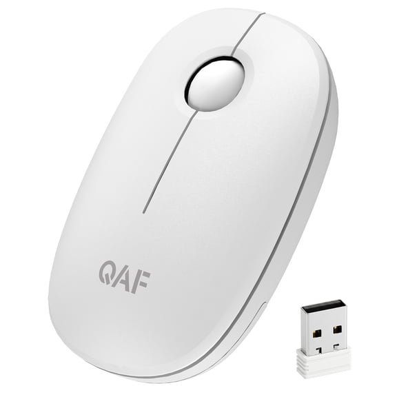 QAF 2.4G Wireless Silent Mouse for Laptop & PC,1600 DPI Optical Compact Computer Mouse for Desktop,Home Office and Study (White)