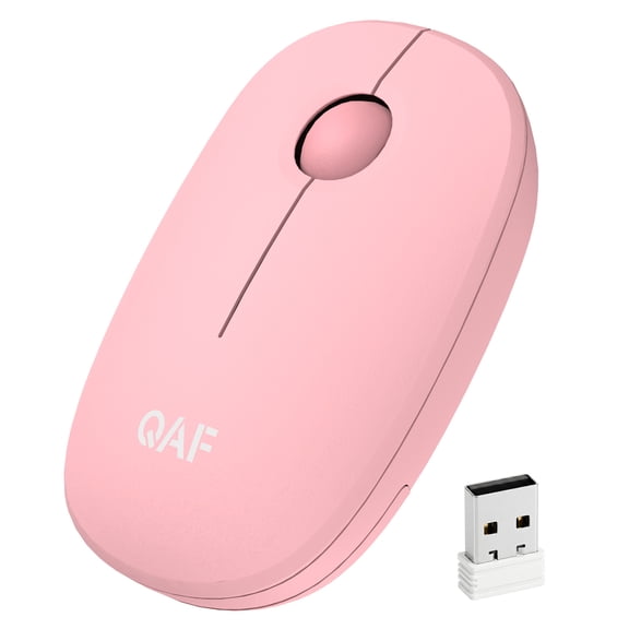 QAF Silent Wireless Mouse with 2.4G USB Receiver, Computer Mouse for Laptop, 1600 DPI Portable Cordless Mice for Windows Mac Chrome OS Android Laptop PC (Blush Pink)